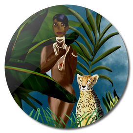 josephine Baker in the jungle with her cheetah