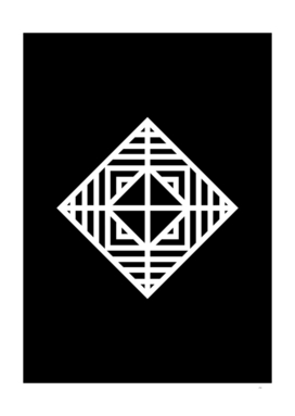 Minimalist White Glyph on Black Geometric Art 123