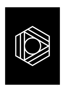 Minimalist White Glyph on Black Geometric Art 404