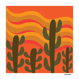 Sunset Cactus in Desert Landscape Pattern