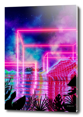 Neon palms landscape: Cube