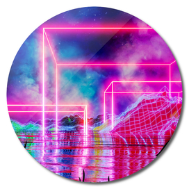 Neon palms landscape: Cube