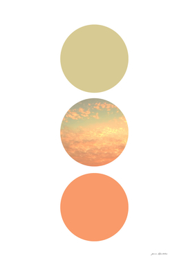 Geometric circular collage sky clouds olive green coral