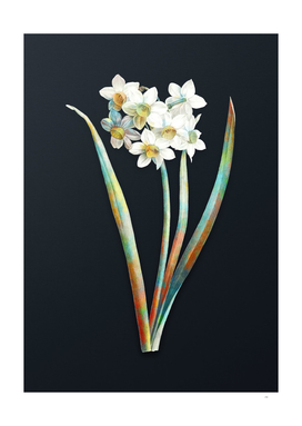 Watercolor Narcissus Easter Flower on Dark Teal Gray
