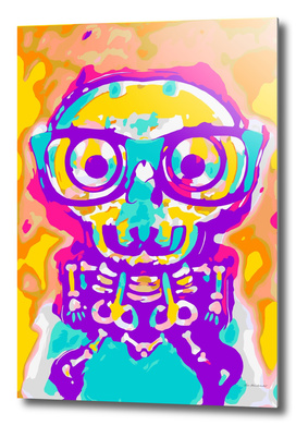 funny skull in blue yellow pink orange and purple