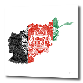Afghanistan Flag Map Drawing Line Art