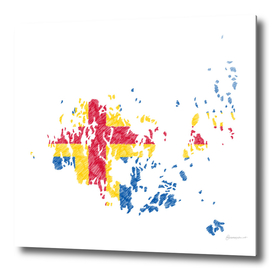 Aland Islands Flag Map Drawing Line Art