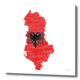 Albania Flag Map Drawing Line Art