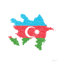 Azerbaijan Flag Map Drawing Line Art