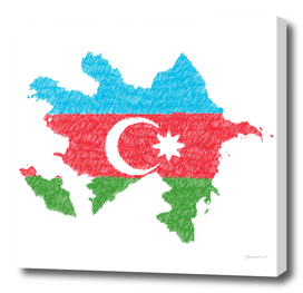 Azerbaijan Flag Map Drawing Line Art