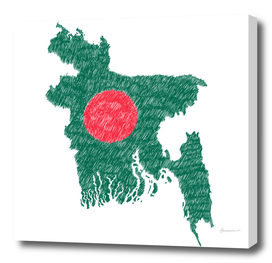 Bangladesh Flag Map Drawing Line Art