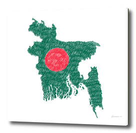 Bangladesh Flag Map Drawing Line Art