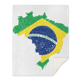 Brazil Flag Map Drawing Line Art