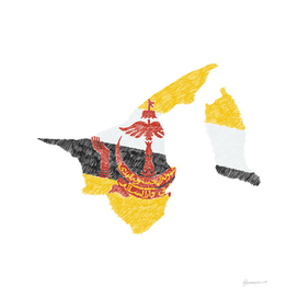 Brunei Darussalam Flag Map Drawing Line Art