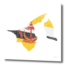 Brunei Darussalam Flag Map Drawing Line Art
