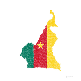 Cameroon Flag Map Drawing Line Art