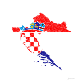 Croatia Flag Map Drawing Line Art
