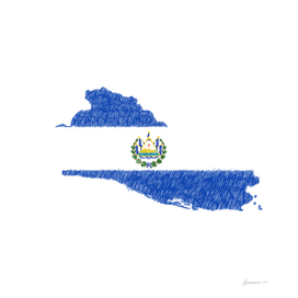 El Salvador Flag Map Drawing Line Art