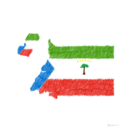 Equatorial Guinea Flag Map Drawing Line Art