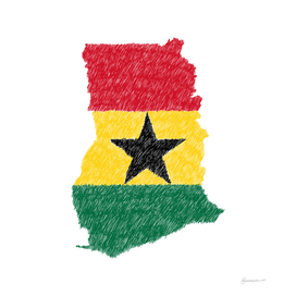 Ghana Flag Map Drawing Line Art