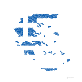 Greece Flag Map Drawing Line Art