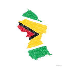 Guyana Flag Map Drawing Line Art