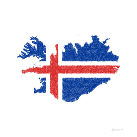 Iceland Flag Map Drawing Line Art