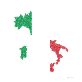 Italia Flag Map Drawing Line Art