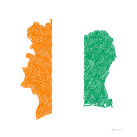 Ivory Coast Flag Map Drawing Line Art