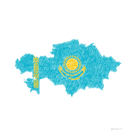 Kazakhstan Flag Map Drawing Line Art