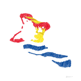 Kiribati Flag Map Drawing Line Art