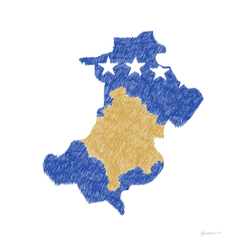 Kosovo Flag Map Drawing Line Art