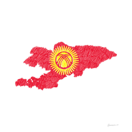 Kyrgyzstan Flag Map Drawing Line Art