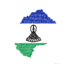 Lesotho Flag Map Drawing Line Art