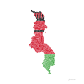 Malawi Flag Map Drawing Line Art