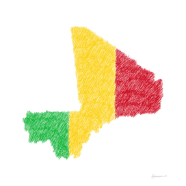 Mali Flag Map Drawing Line Art