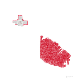 Malta Flag Map Drawing Line Art