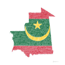 Mauritania Flag Map Drawing Line Art