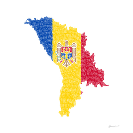 Moldova Flag Map Drawing Line Art