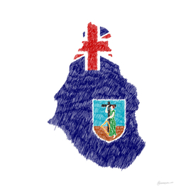 Montserrat Flag Map Drawing Line Art