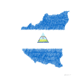 Nicaragua Flag Map Drawing Line Art