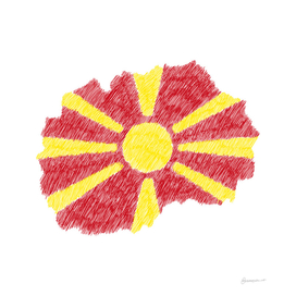 North Macedonia Flag Map Drawing Line Art