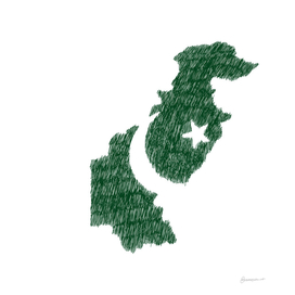 Pakistan Flag Map Drawing Line Art