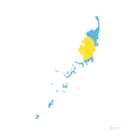 Palau Flag Map Drawing Line Art