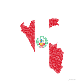 Peru Flag Map Drawing Line Art