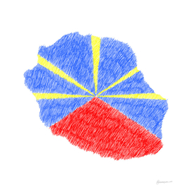 Reunion Island Flag Map Drawing Line Art