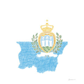 San Marino Flag Map Drawing Line Art
