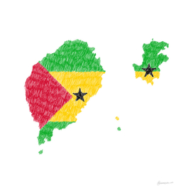 Sao Tome and Principe Flag Map Drawing Line Art