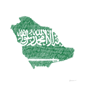 Saudi Arabia Flag Map Drawing Line Art