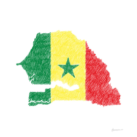 Senegal Flag Map Drawing Line Art